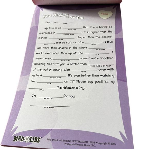Mad Libs Dear Valentine Letters Fun‎ Hilarious Workbook for Kids Gift Idea - Picture 3 of 5